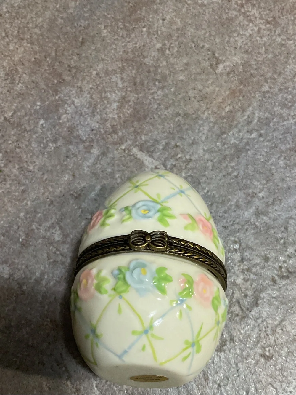 Cream Floral Porcelain Egg Trinket Box with Pastel Accents